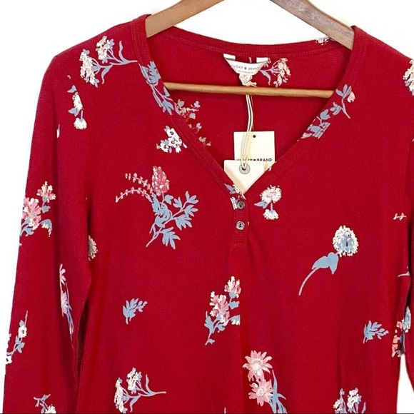 Lucky Brand Burgundy Red Floral V-Neck Waffle Knit Top NWT - Picture 6 of 13